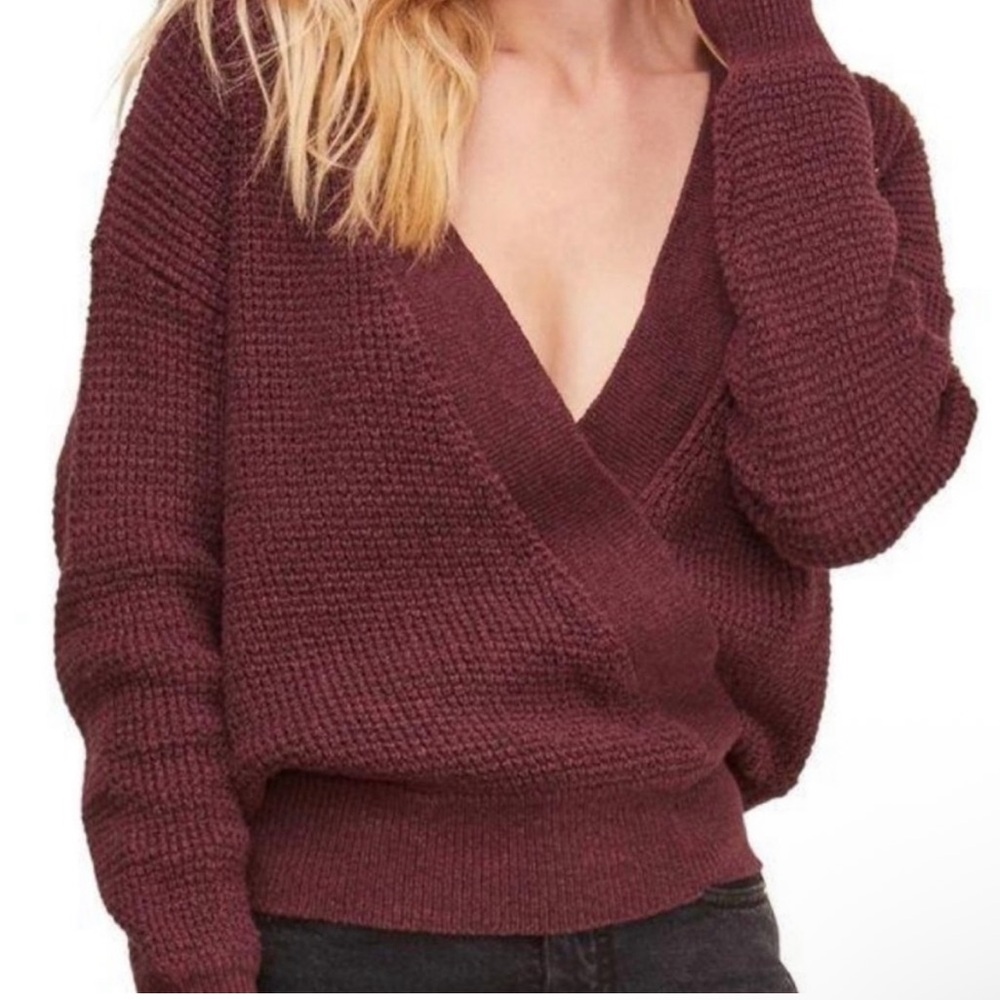 ASTR Burgundy V-Neck Sweater with Wrap Design